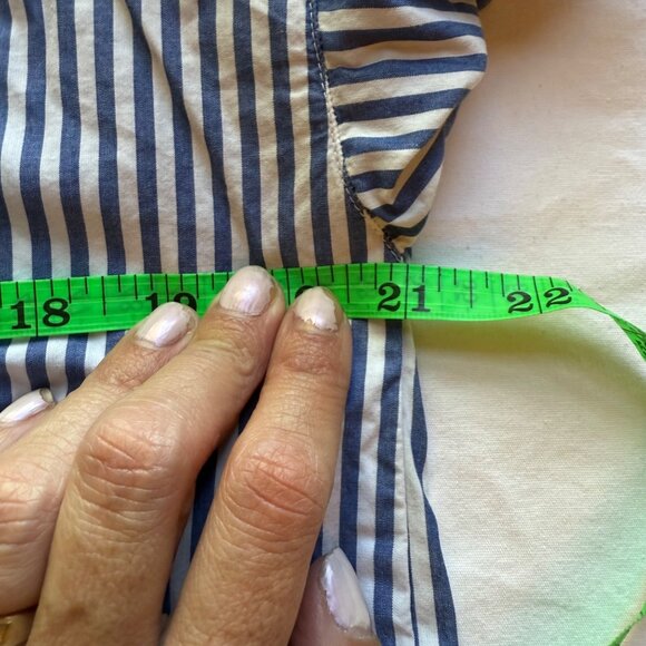 Gap Womens Blue & White Striped Long Sleeve Blouse S 100% Cotton Ruffle Neckline - Picture 8 of 10